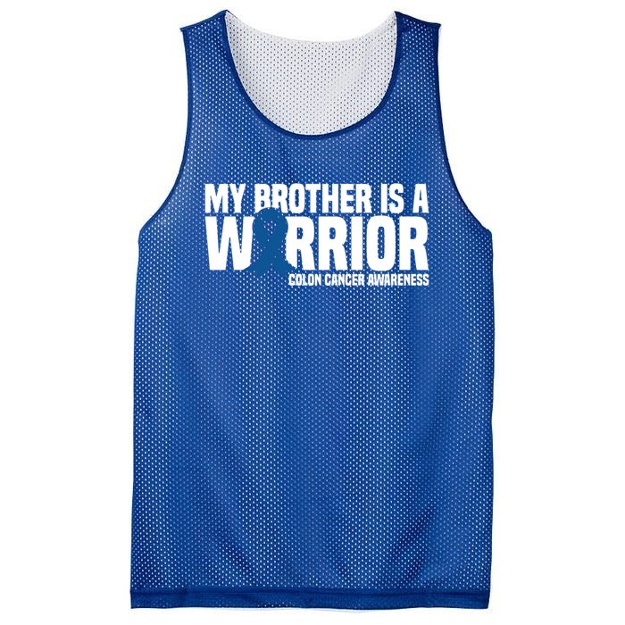 My Brother Is A Warrior Blue Ribbon Colon Cancer Awareness Gift Mesh Reversible Basketball Jersey Tank