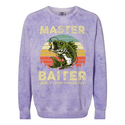 Master Baiter I Jerk It Every Chance I Get Funny Fishing Colorblast Crewneck Sweatshirt