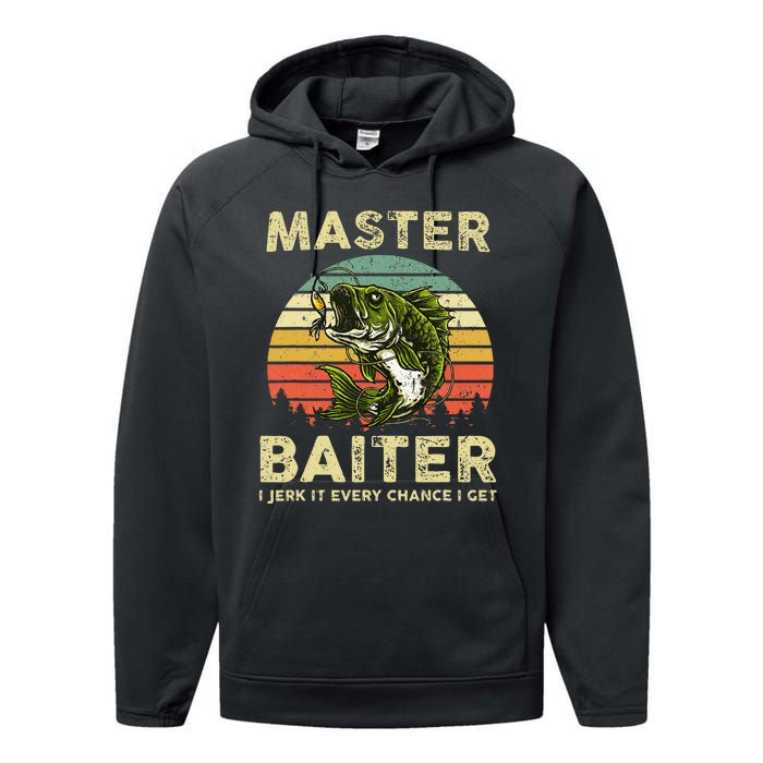 Master Baiter I Jerk It Every Chance I Get Funny Fishing Performance Fleece Hoodie