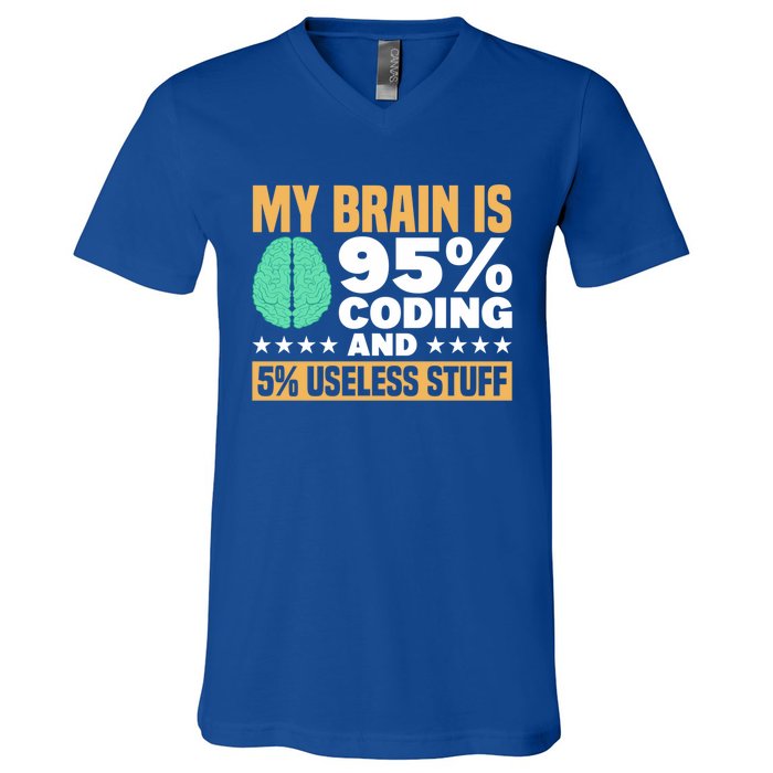 My Brain Is 95% Coding 5% Useless Stuff Great Gift V-Neck T-Shirt