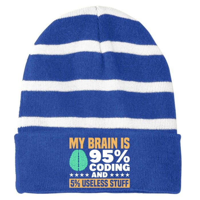 My Brain Is 95% Coding 5% Useless Stuff Great Gift Striped Beanie with Solid Band