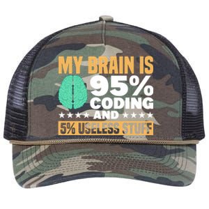 My Brain Is 95% Coding 5% Useless Stuff Great Gift Retro Rope Trucker Hat Cap