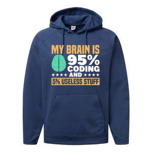 My Brain Is 95% Coding 5% Useless Stuff Great Gift Performance Fleece Hoodie