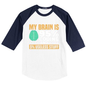 My Brain Is 95% Coding 5% Useless Stuff Great Gift Baseball Sleeve Shirt