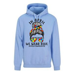 Messy Bun In April We Wear Blue Autism Awareness Month Unisex Surf Hoodie