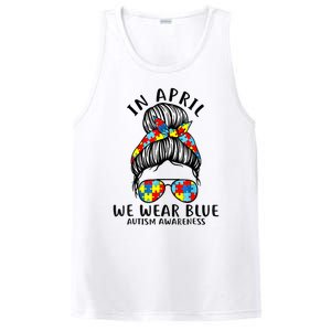 Messy Bun In April We Wear Blue Autism Awareness Month PosiCharge Competitor Tank