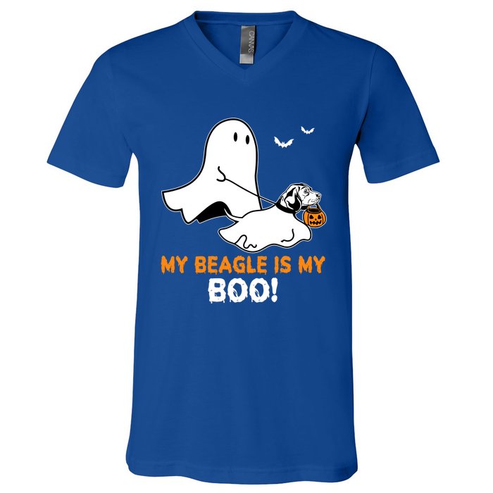 My Beagle Is My Boo Funny Spooky Ghost Dog Lover Halloween Great Gift V-Neck T-Shirt