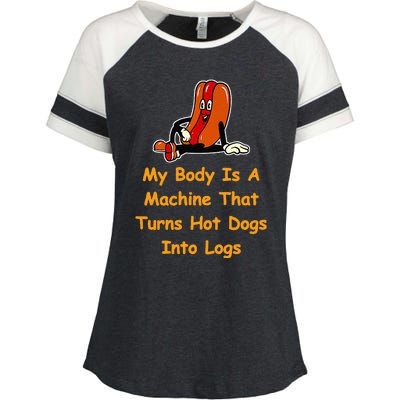 My Body Is A Machine That Turns Hotdogs Into Hot Logs Enza Ladies Jersey Colorblock Tee