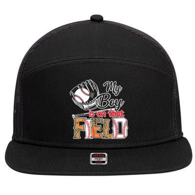 My Boy Is On That Field Baseball Leopard 7 Panel Mesh Trucker Snapback Hat