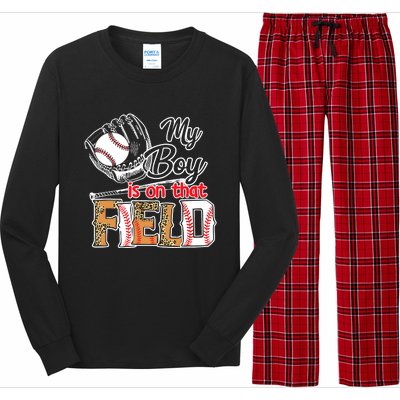 My Boy Is On That Field Baseball Leopard Long Sleeve Pajama Set