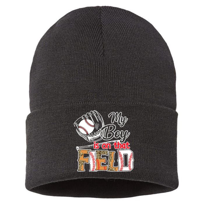 My Boy Is On That Field Baseball Leopard Sustainable Knit Beanie