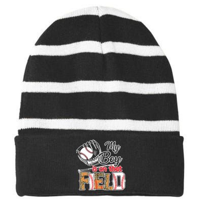 My Boy Is On That Field Baseball Leopard Striped Beanie with Solid Band