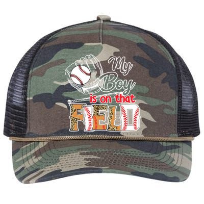 My Boy Is On That Field Baseball Leopard Retro Rope Trucker Hat Cap