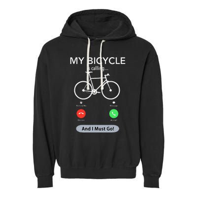 My Bicycle Is Calling Funny Cycling Garment-Dyed Fleece Hoodie