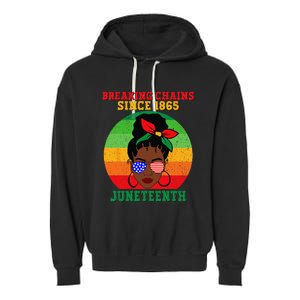 Messy Bun Juneteenth Breaking Chains Bandana Afro Sunglasses Garment-Dyed Fleece Hoodie