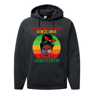 Messy Bun Juneteenth Breaking Chains Bandana Afro Sunglasses Performance Fleece Hoodie