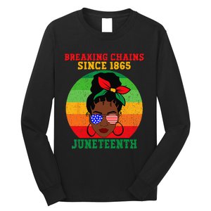 Messy Bun Juneteenth Breaking Chains Bandana Afro Sunglasses Long Sleeve Shirt