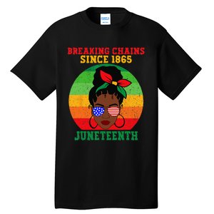 Messy Bun Juneteenth Breaking Chains Bandana Afro Sunglasses Tall T-Shirt