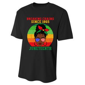 Messy Bun Juneteenth Breaking Chains Bandana Afro Sunglasses Performance Sprint T-Shirt