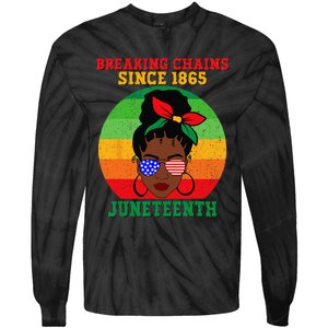 Messy Bun Juneteenth Breaking Chains Bandana Afro Sunglasses Tie-Dye Long Sleeve Shirt