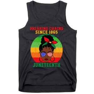 Messy Bun Juneteenth Breaking Chains Bandana Afro Sunglasses Tank Top