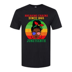 Messy Bun Juneteenth Breaking Chains Bandana Afro Sunglasses Softstyle CVC T-Shirt