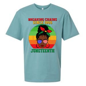 Messy Bun Juneteenth Breaking Chains Bandana Afro Sunglasses Sueded Cloud Jersey T-Shirt