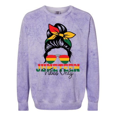 Messy Bun Junenth Vibes Only 1865 Black Celebrate Gift Colorblast Crewneck Sweatshirt