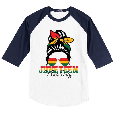 Messy Bun Junenth Vibes Only 1865 Black Celebrate Gift Baseball Sleeve Shirt