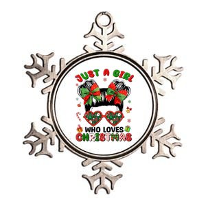 Messy Bun Just A Girl Who Loves Christmas Xmas Girl Metallic Star Ornament