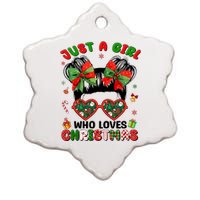 Messy Bun Just A Girl Who Loves Christmas Xmas Girl Ceramic Star Ornament