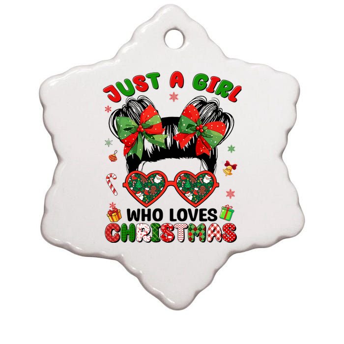 Messy Bun Just A Girl Who Loves Christmas Xmas Girl Ceramic Star Ornament