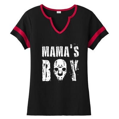 Mama's Boy Jason Hockey Mask Halloween Horror Movie Face Ladies Halftime Notch Neck Tee