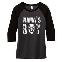 Mama's Boy Jason Hockey Mask Halloween Horror Movie Face Women's Tri-Blend 3/4-Sleeve Raglan Shirt