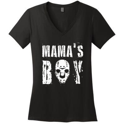 Mama's Boy Jason Hockey Mask Halloween Horror Movie Face Women's V-Neck T-Shirt