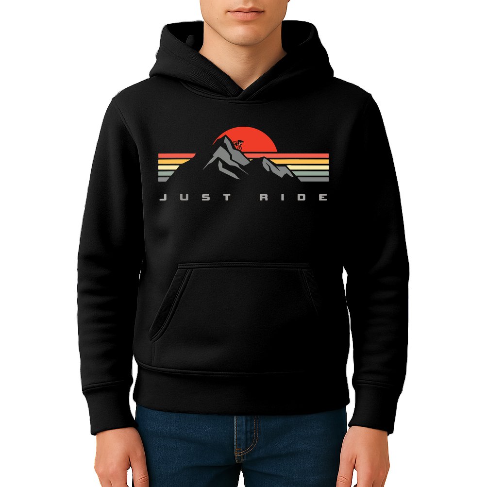 Mountain Bike Just Ride Downhill MTB Vintage Mountain Biker Kids Hoodie