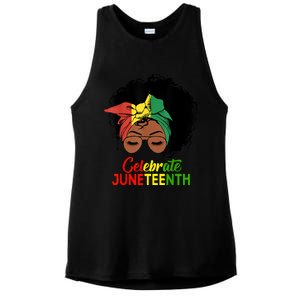 Messy Bun Juneteenth Celebrate Independence Day Ladies PosiCharge Tri-Blend Wicking Tank