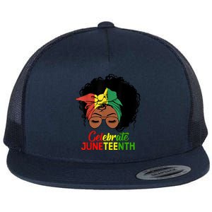 Messy Bun Juneteenth Celebrate Independence Day Flat Bill Trucker Hat