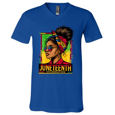 Messy Bun Junenth Celebrate 1865 Junenth Messy Bun Gift V-Neck T-Shirt