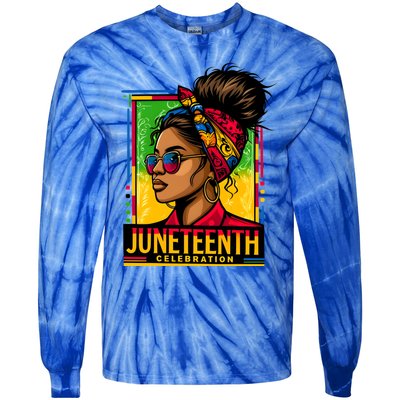 Messy Bun Junenth Celebrate 1865 Junenth Messy Bun Gift Tie-Dye Long Sleeve Shirt