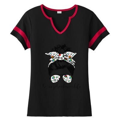 Messy Bun Life Of A Homeschool Mom Mother's Day Super Mamma Ladies Halftime Notch Neck Tee