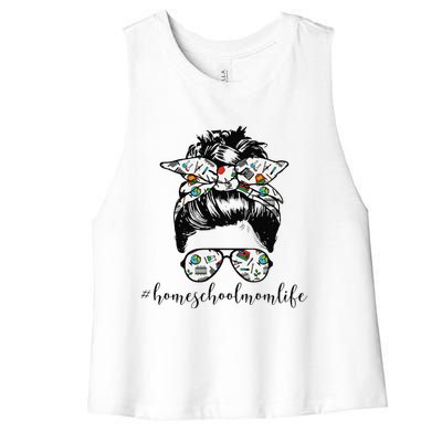 Messy Bun Life Of A Homeschool Mom Mother's Day Super Mamma Women's Racerback Cropped Tank