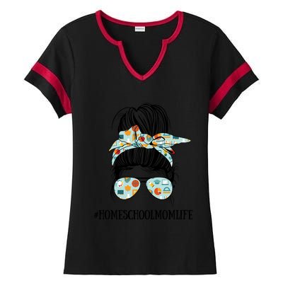 Messy Bun Life Of A Homeschool Mom Mother's Day Super Mom Gift Ladies Halftime Notch Neck Tee