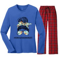 Messy Bun Life Of A Homeschool Mom Mother's Day Super Mom Gift Women's Long Sleeve Flannel Pajama Set 