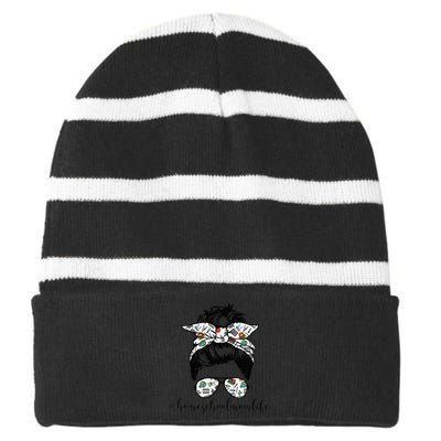 Messy Bun Life of a Homeschool Mom Mother's Day Super Mamma Striped Beanie with Solid Band