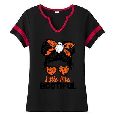 Messy Bun Little Miss Bootiful Boo Halloween Costume Cool Gift Ladies Halftime Notch Neck Tee