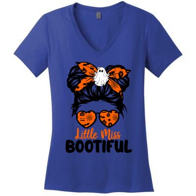 Messy Bun Little Miss Bootiful Boo Halloween Costume Cool Gift Women's V-Neck T-Shirt