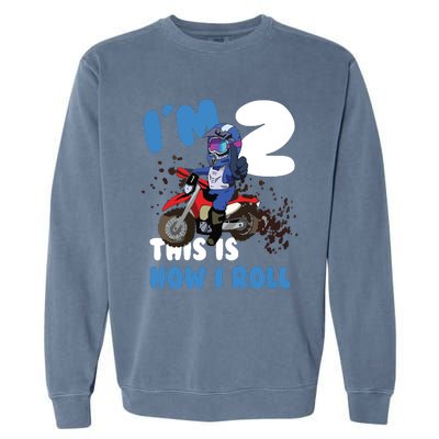 Motocross Birthday Little Is Two Years Old Garment-Dyed Sweatshirt