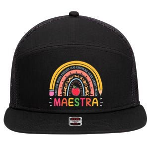 Maestra Bilingual Leopard Rainbow Regalos Spanish Teacher 7 Panel Mesh Trucker Snapback Hat