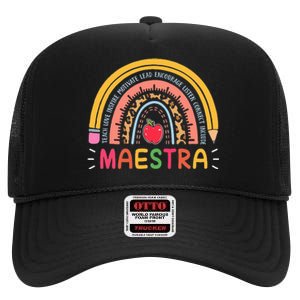 Maestra Bilingual Leopard Rainbow Regalos Spanish Teacher High Crown Mesh Back Trucker Hat